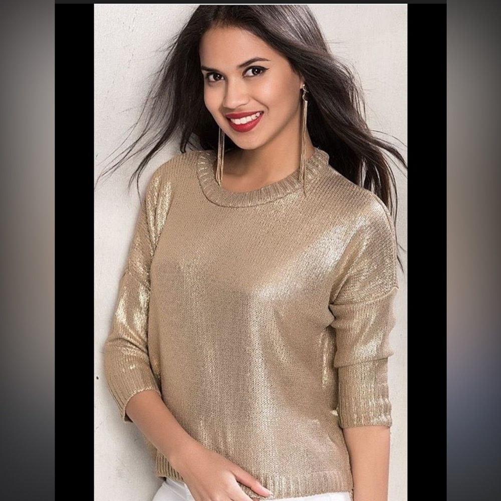 Club Monaco Gold Metallic Oversized Sweater Shimmer Knit Luxe Capsule Wardrobe